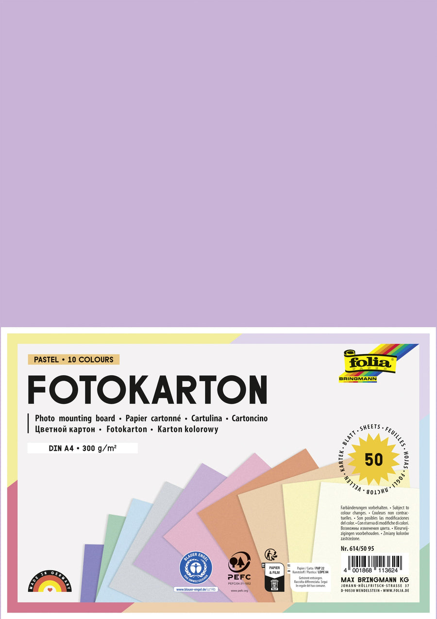 Fotokarton Folia 2-zijdig A4 pastel 50 vel 10 kl
