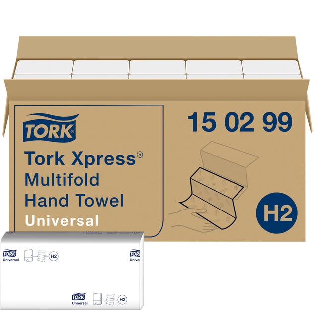 Handdoek Tork H2 Universal 2laags 213x234mm wit
