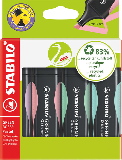Markeerstift STABILO GREEN BOSS 6070/4 4st pa ass
