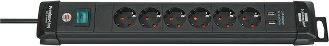 Stekkerdoos Brennenstuhl Prem 6vdig 2USB 3m zwart