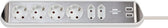 Stekkerdoos Brennenstuhl Estilo 6vdig USB 2m wt