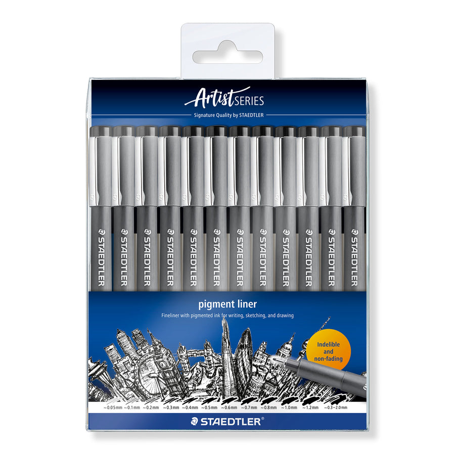 Fineliner Staedtler pigment 308 ass schrijfbr zw