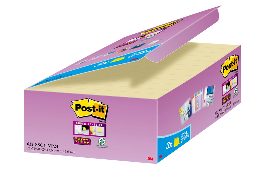 Memoblok 3M Post-it 622 SS 47.6x47.6mm geel 21+3