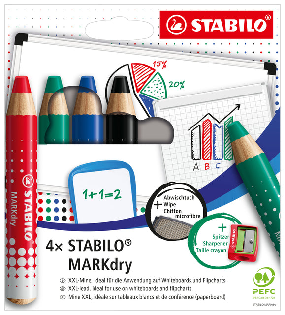 Whiteboardpotlood STABILO MARKdry 648/4 4st ass
