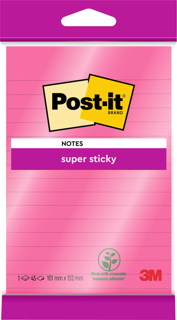 Memoblok 3M Post-it 4645 SS 101x152mm lijn roze