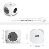 Stekkerblok ACT 3vdig incl 2x USB C/A wt/gs - afbeelding 6