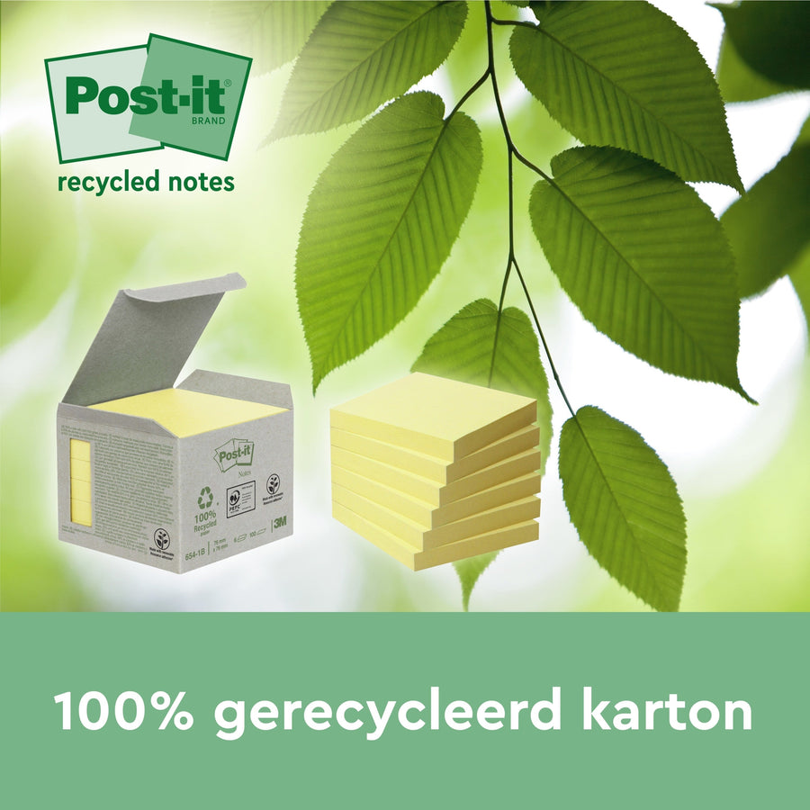 Memoblok Post-it 653 38x51mm recycled geel