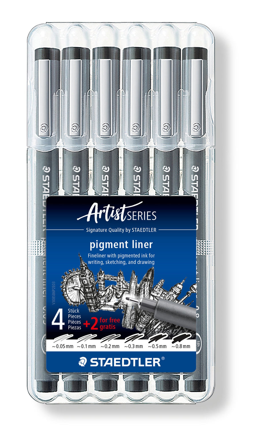 Fineliner Staedtler pigment 308 ass schrijfbr zw