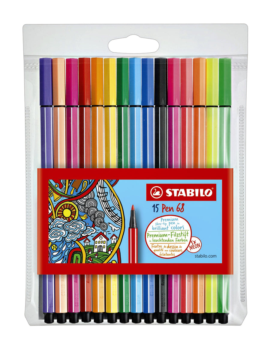 Viltstift STABILO Pen 68/15 M 10+5 neon ass 15st