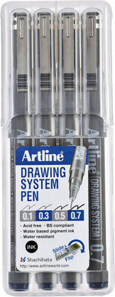 Fineliner Artline technisch 0.1-0.3-0.5-0.7mm zw