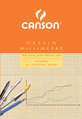 Millimeterpapier Canson bruingeel bedrukt A4 wit