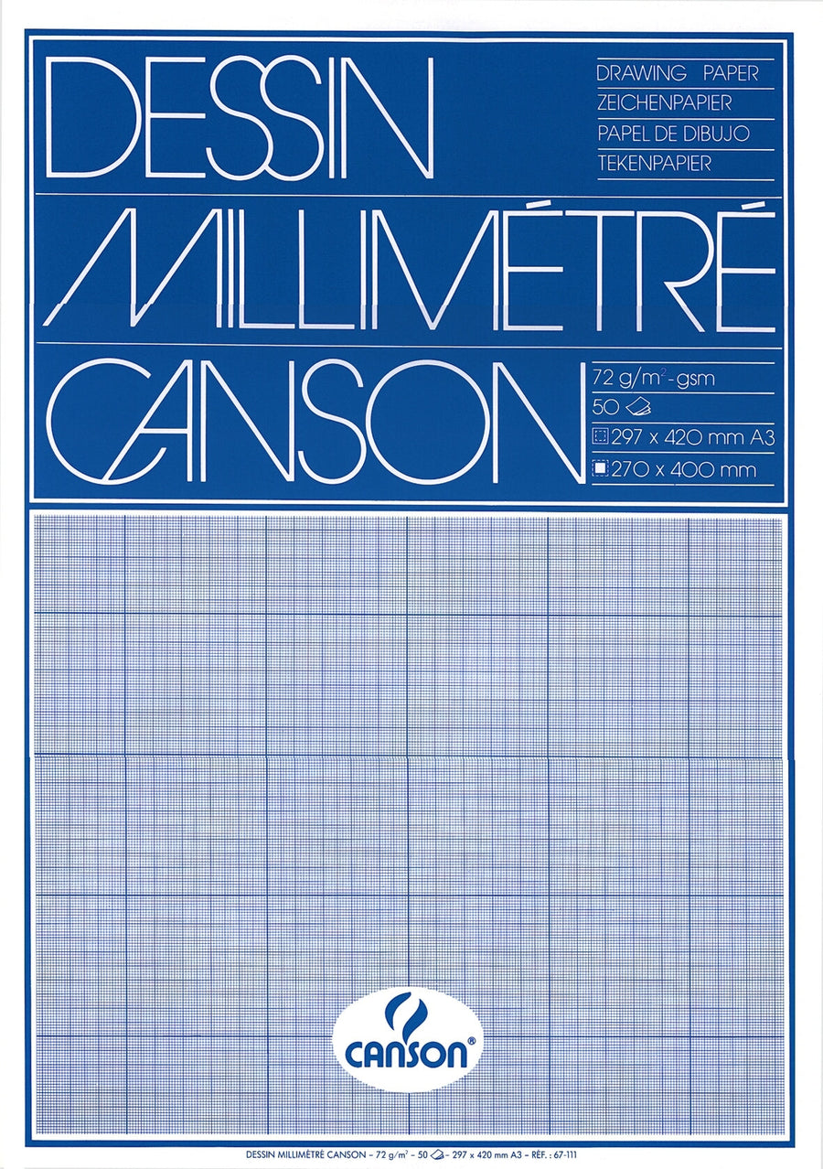 Millimeterpapier Canson lichtblauw bedrukt A3 wit