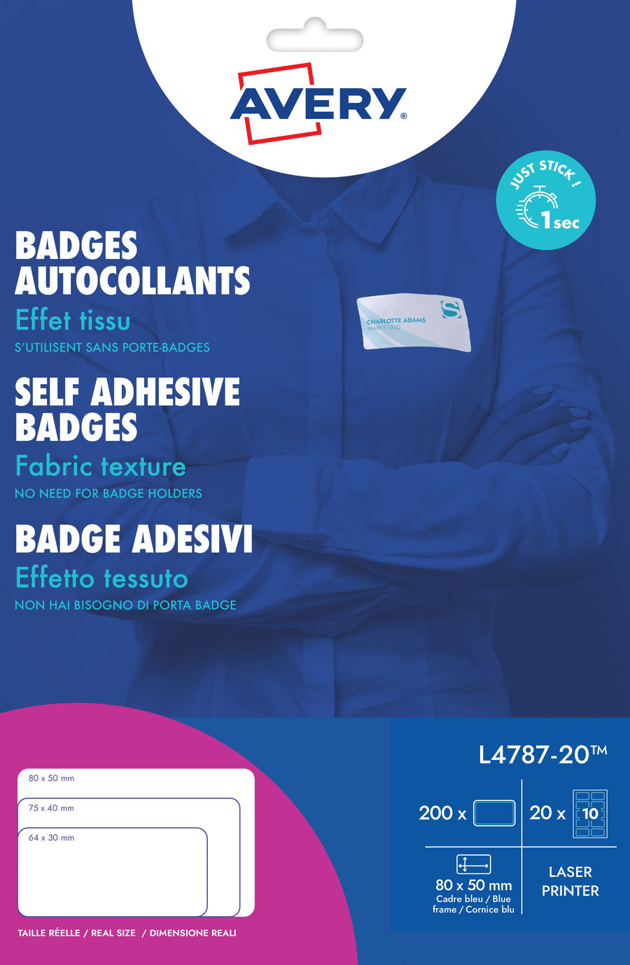 Naambadge etiket Avery L4787-20 80x50mm 200st bl