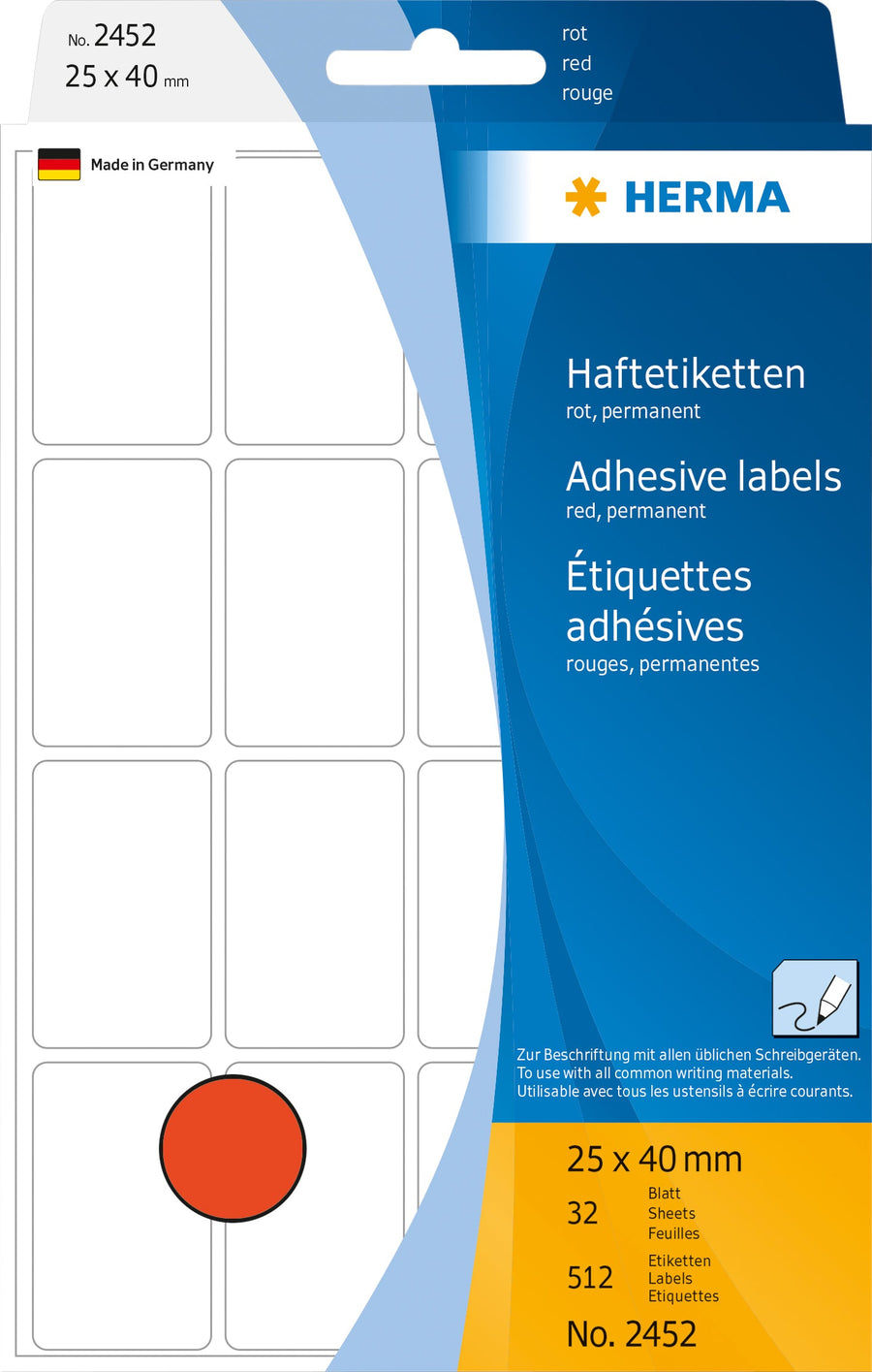 Etiket HERMA 2452 25x40mm rood 512stuks
