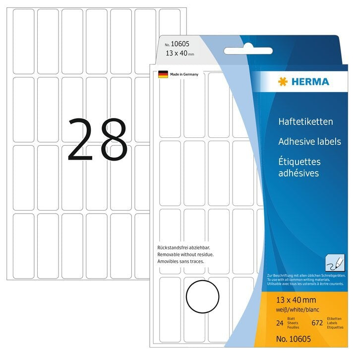 Etiket HERMA 10605 13x40mm verwijderbaar 672stuks