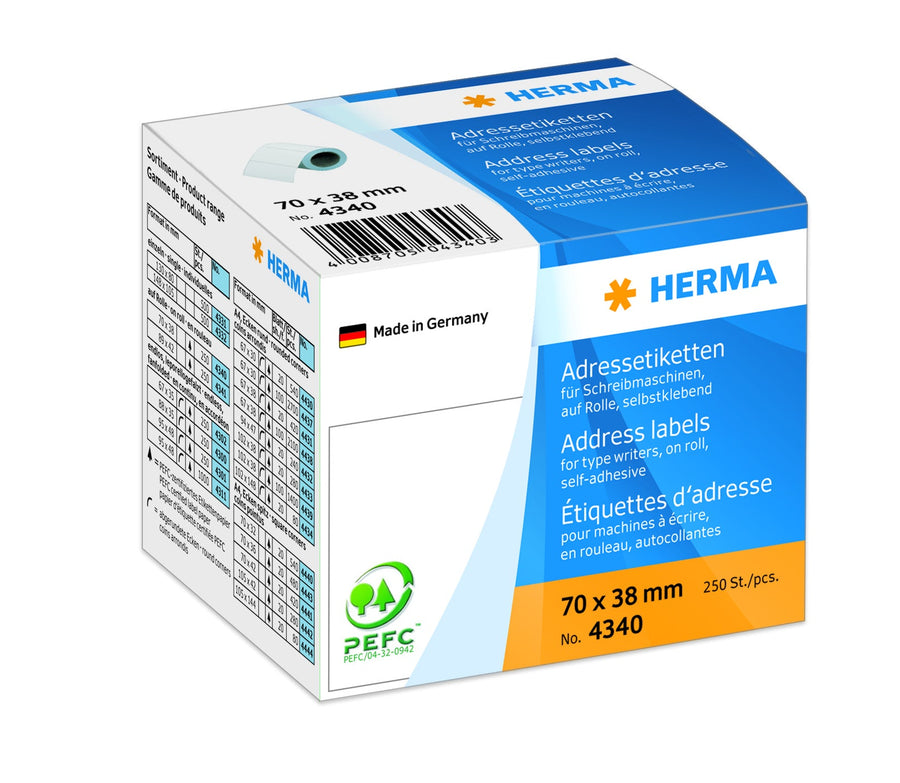Etiket HERMA adres 4340 70x38mm 250st op rol wit