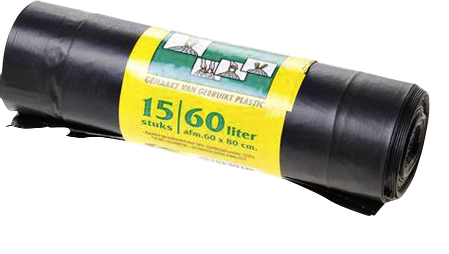 Vuilniszak Komo 60l trekband rol à 15st zwart
