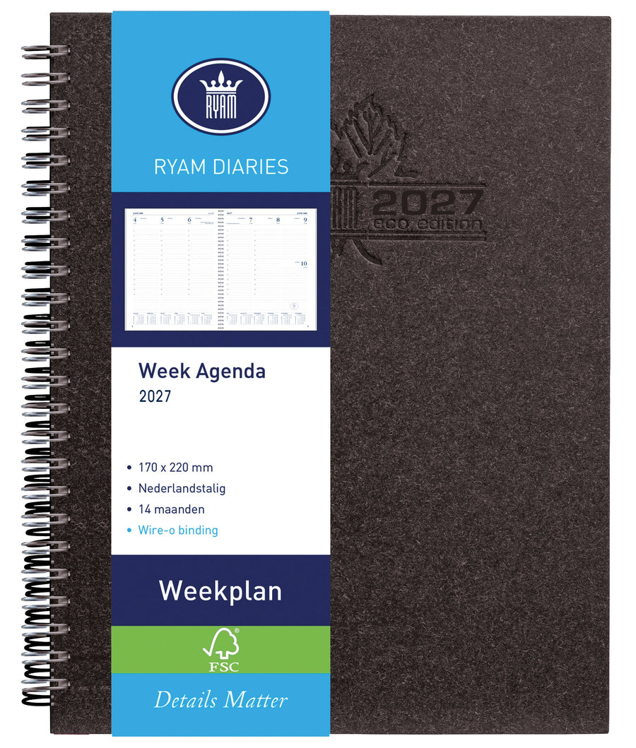 Agenda 2026 Ryam Weekplan Wire-o 7d/2p zwart