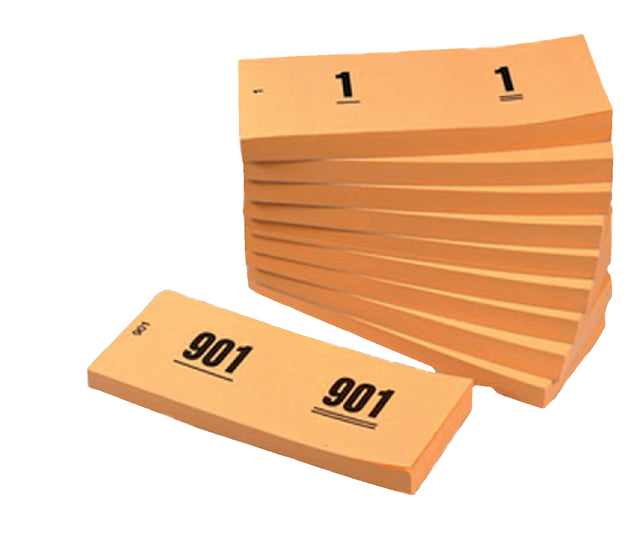 Nummerblok 42x105mm nummering 1 1000 oranje 10st