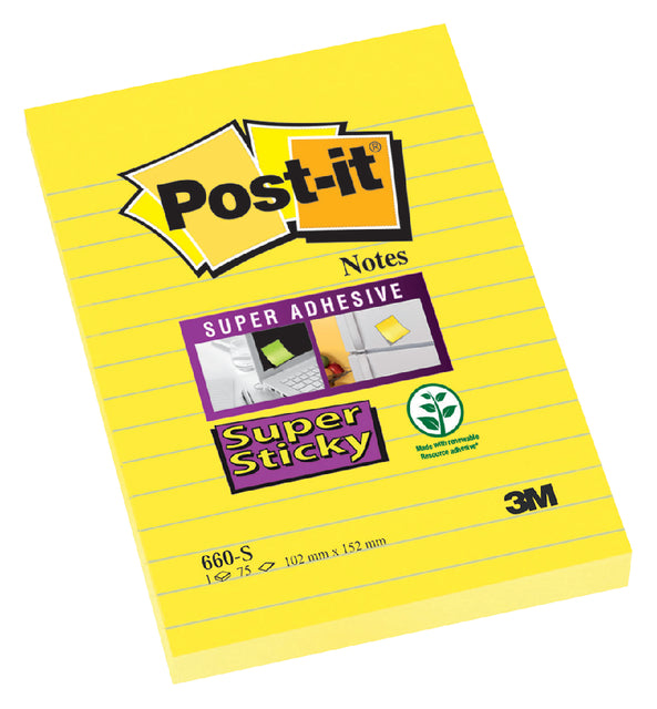 Memoblok Post-it 660 Super Sticky 102x152 geel