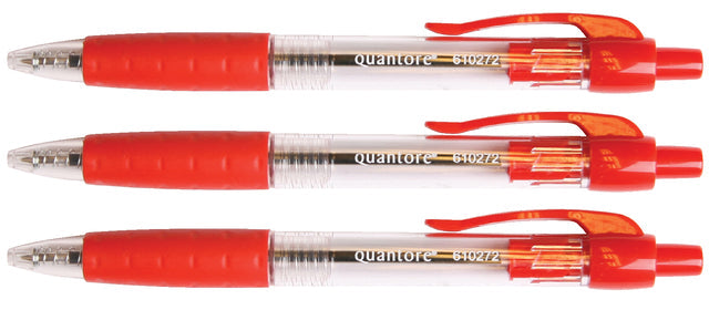 Balpen Quantore rubberen grip drukknop rood