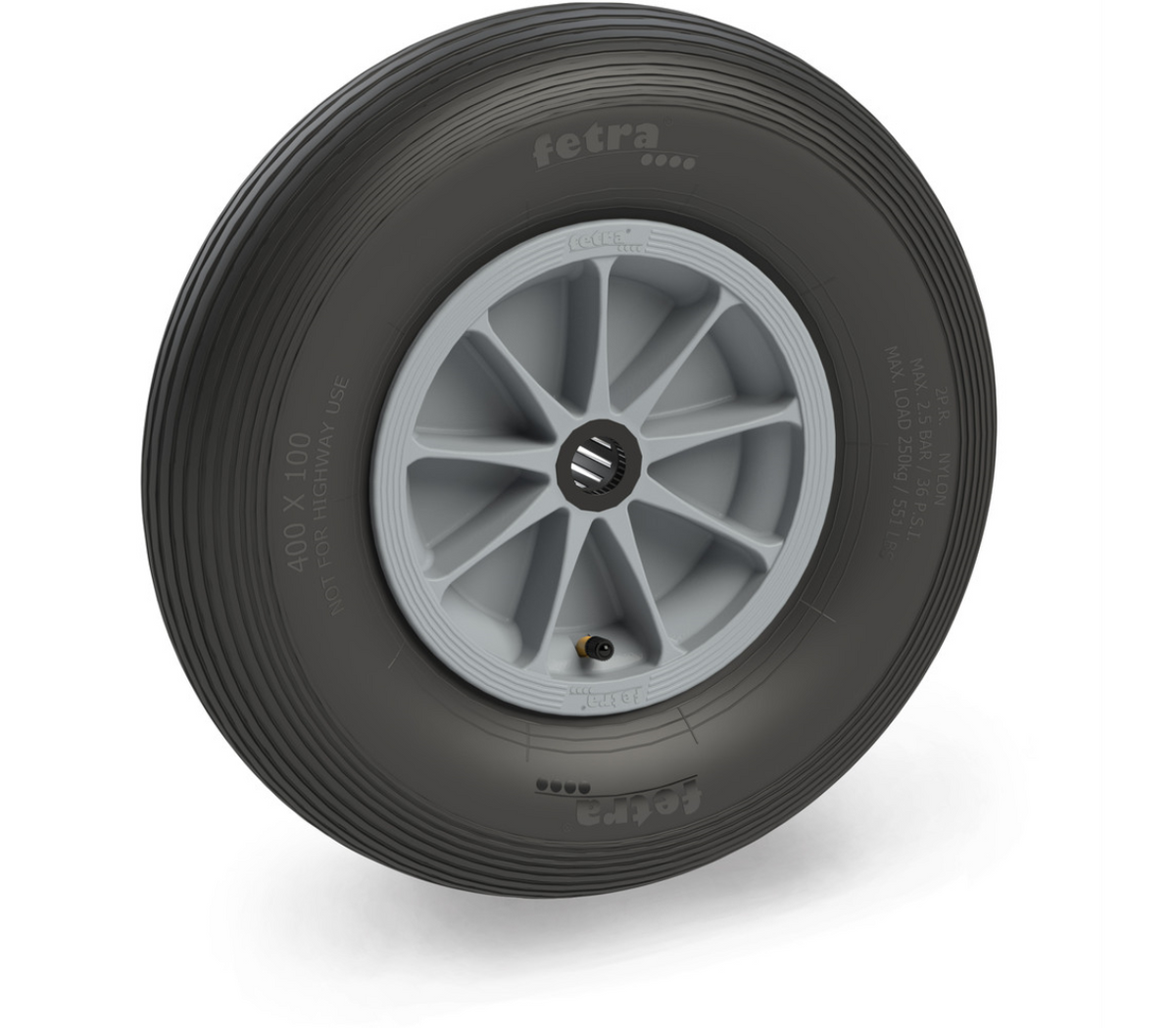 Luchtband 400 x 100 mm - 2 PR ril - Polyamide velg grijs, NL 75, as 25 - DV 250 kg