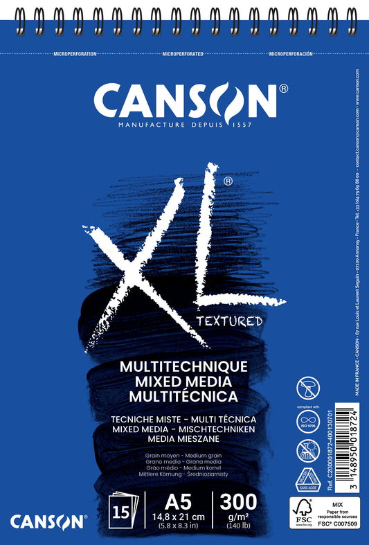 Mixed mediapapier Canson XL Textured 300gr A5 wit