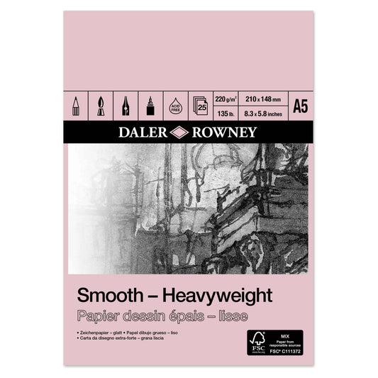 Tekenpapier Daler Rowney Smooth 220gr A5 wit