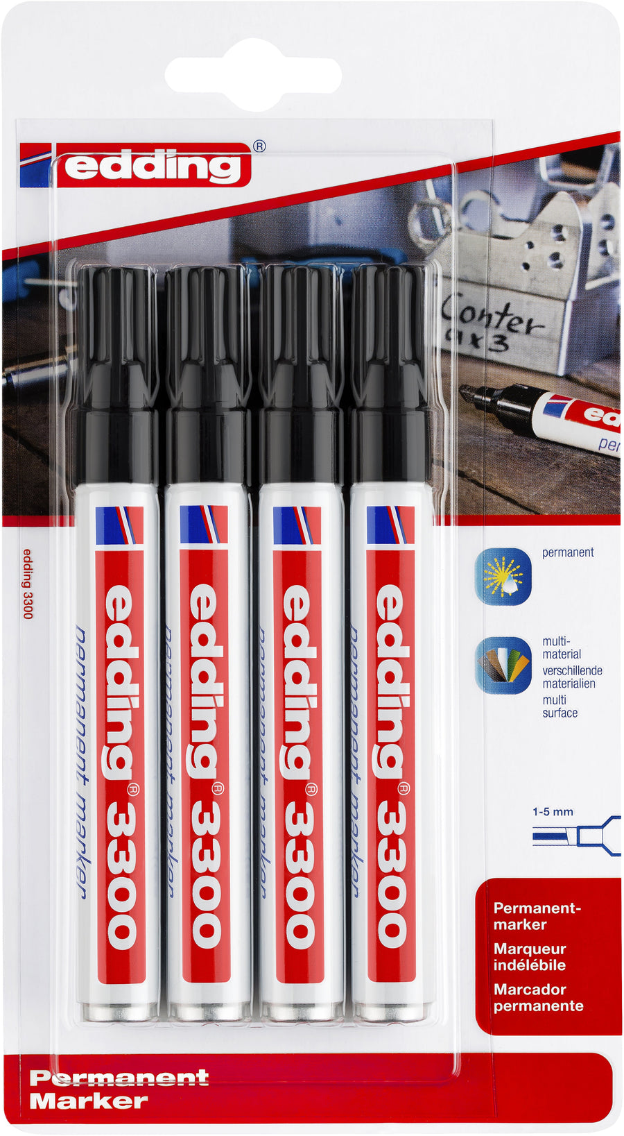 Viltstift edding 3300 schuin 1-5mm blist4 zwart