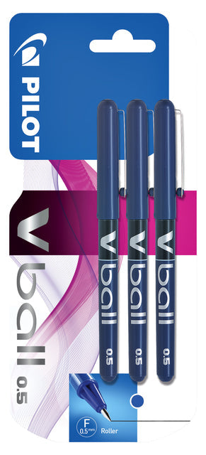 Rollerpen PILOT V-Ball 05 fijn 3st blauw