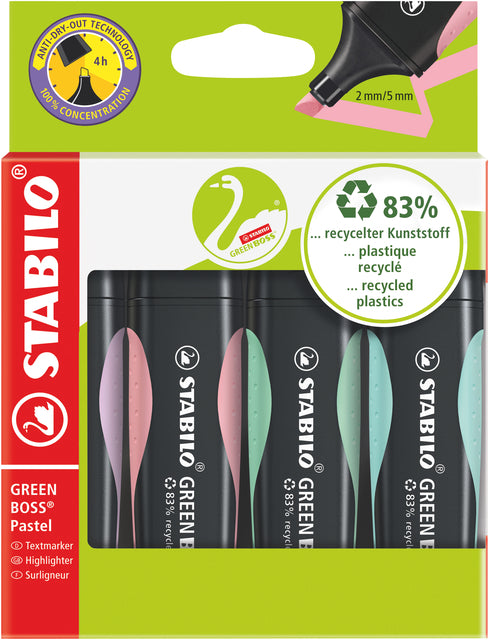 Markeerstift STABILO GREEN BOSS 6070/4 4st pa ass