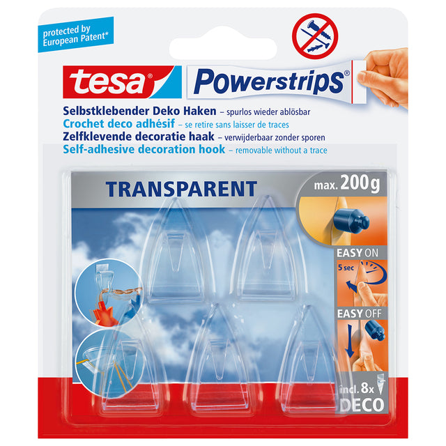 Haak tesa Powerstrips Deco transparant zelfkl 5st