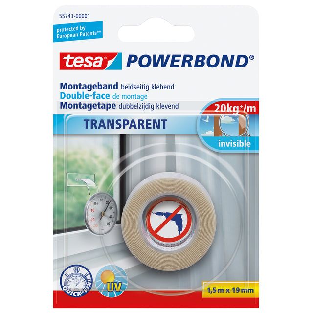 Montagetape tesa dubbelz 1.5mx19mm transparant