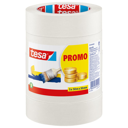Afplaktape tesa Economy 50mx30mm beige 5 rollen