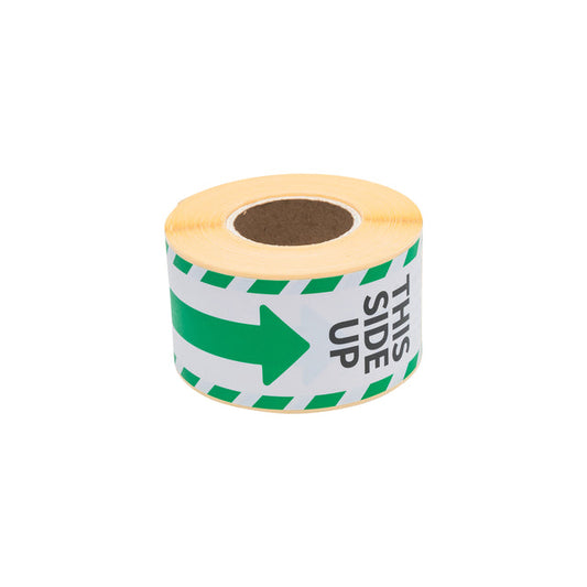 Etiket Rillprint this side up wit groen