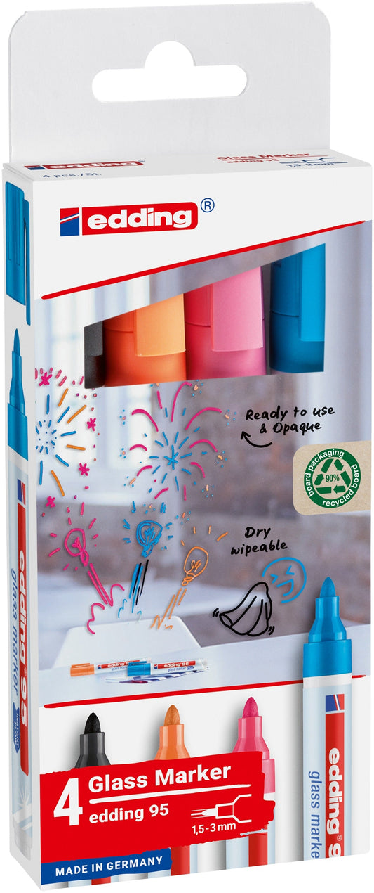 Viltstift edding 95 glasbord incl zwart assorti