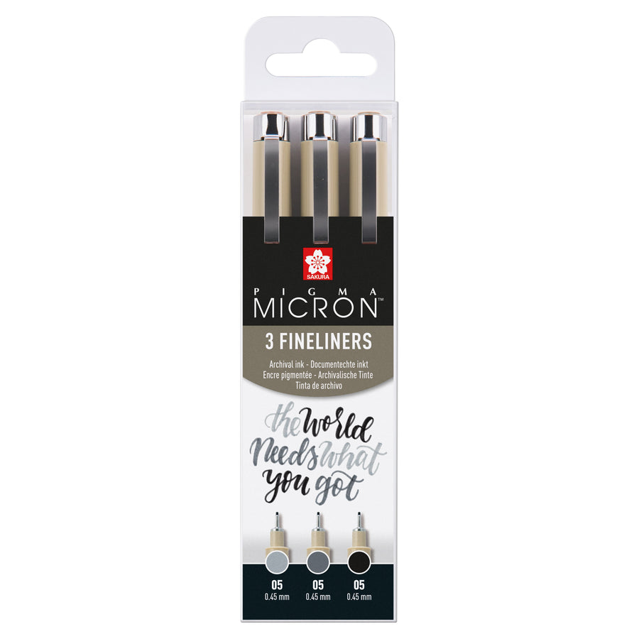 Fineliner Sakura Pigma Micron 05 set zw gr 3 maten