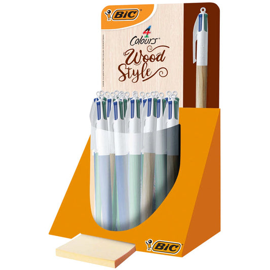 Balpen Bic 4kleuren wood M assorti