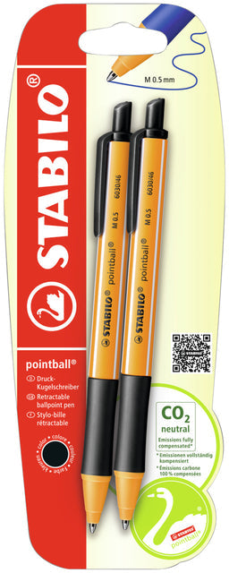 Balpen STABILO pointball 6030/46 M 2st zwart