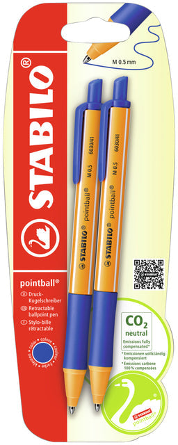 Balpen STABILO pointball 6030/41 M 2st blauw
