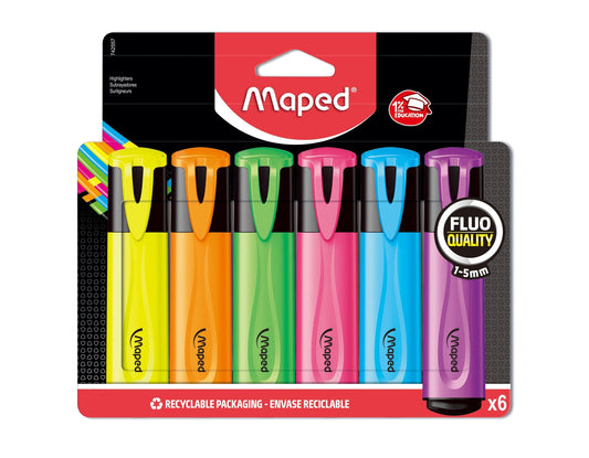 Markeerstift Maped set à 6 standaard kleuren