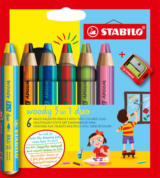 Kleurpotlood STABILO 882 woody 3 in 1 6st assorti