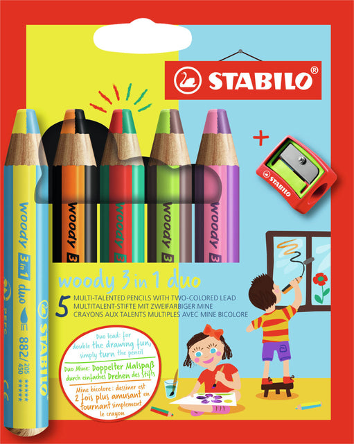 Kleurpotlood STABILO 882 woody 3 in 1 5st assorti