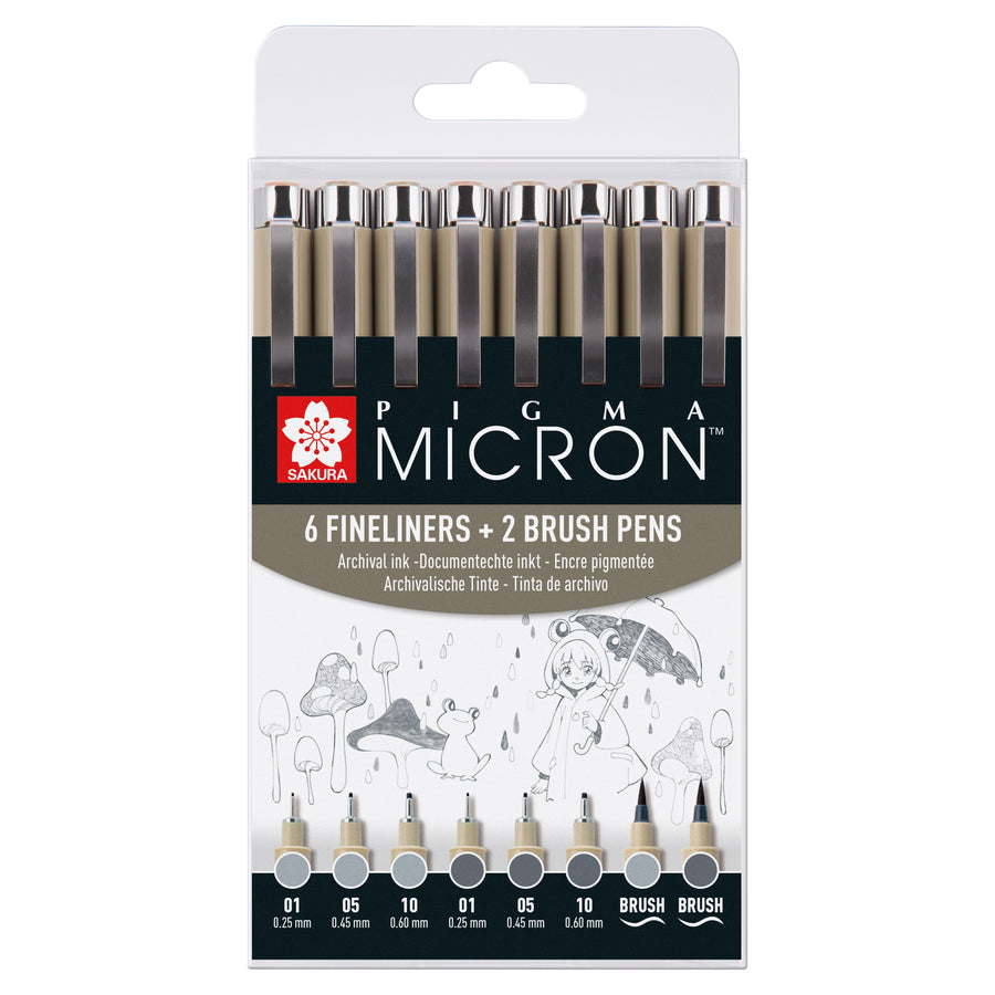 Sakura Pigma Micron fineliner set 8 koudgrijs