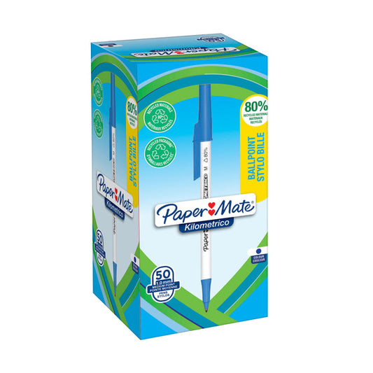 Balpen Papermate Kilometrico Recycled M blauw