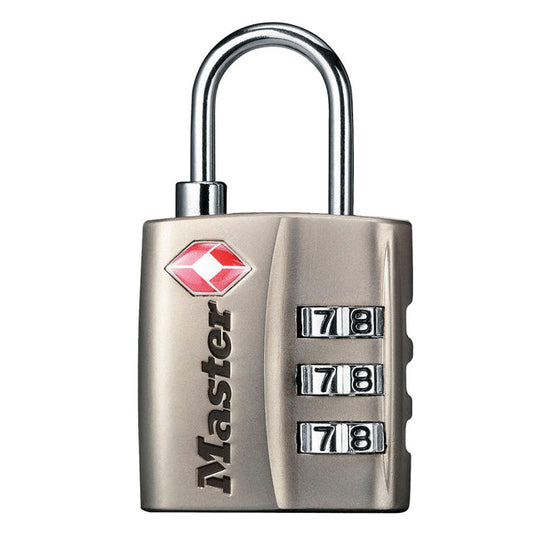 Hangslot Masterlock 3-cijfer TSA nikkel 30mm
