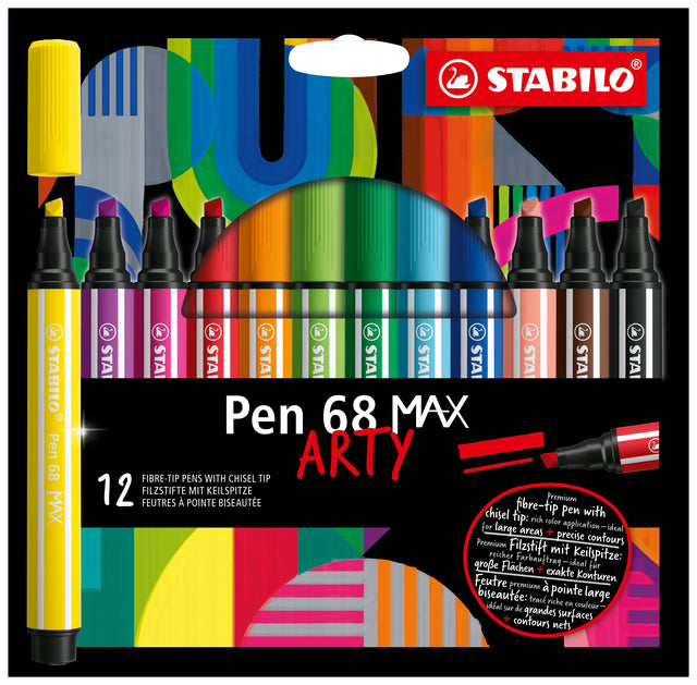 Viltstift STABILO Pen 68/12 Max Arty 12st assorti