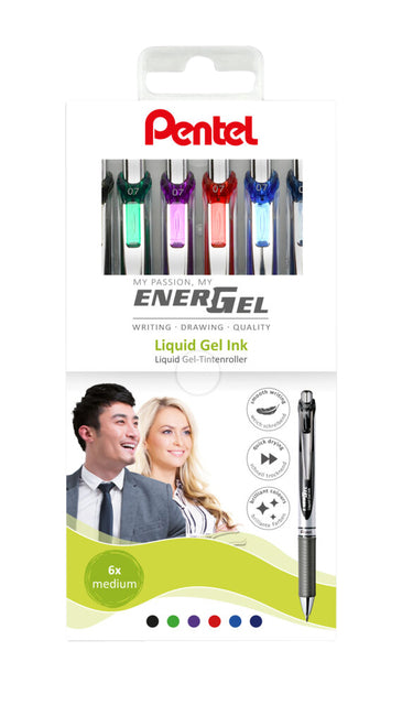 Gelschrijver Pentel BL77 Energel M 6st assorti