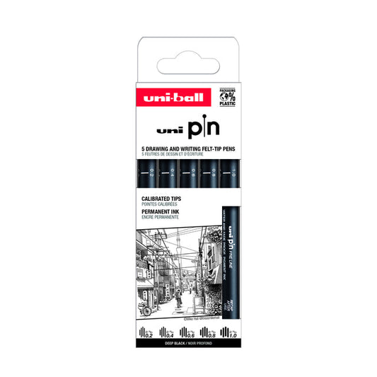 Fineliner Uni-ball Pin ASP009 set à 5 breedtes zw