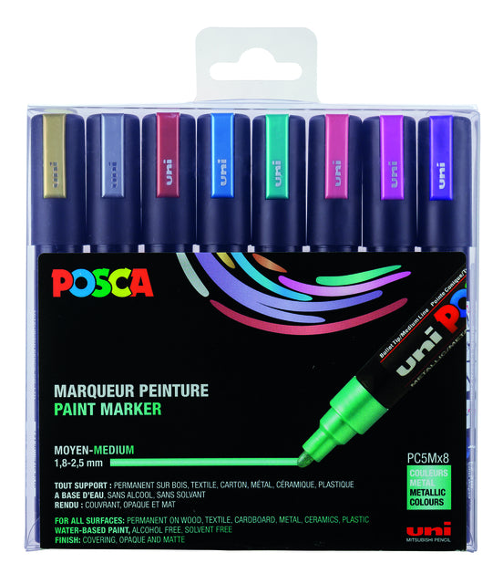 Paintmarker Uni POSCA PC5M M 8st metallic kleuren